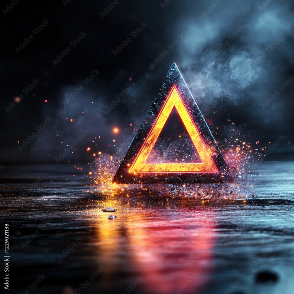 Poster Dynamic Triangular Design with Fiery Elements blurry backgrounds
