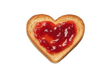 toasted slice of bread with heart shaped of strawberry jam isolated on png and transparent background Generative Ai. 