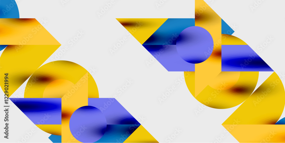 Poster modern abstract background featuring circles, lines, and triangles in a dynamic geometric compositio