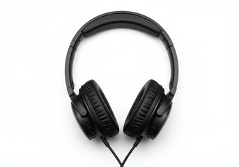 Fototapeta premium A pair of sleek black over ear headphones with a padded headband and cushioned ear cups isolated on a white background