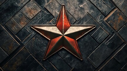 Red star emblem with white and gray accents on dark textured surface