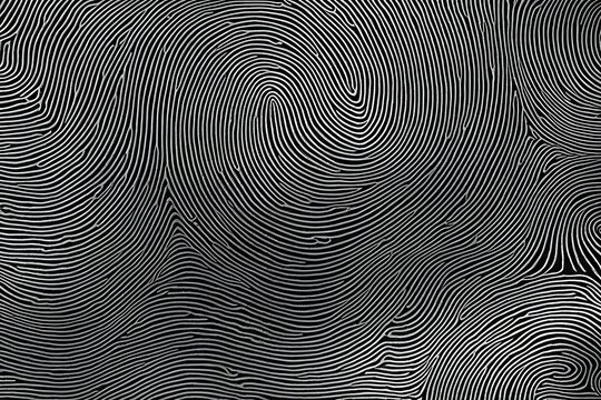 Fingerprint background dominated by swirl patterns in black and white, AI generated