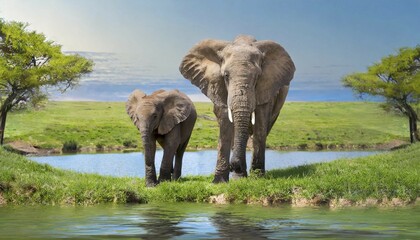 KI generated, animal, animals, mammal, mammals, biotope, habitat, one, single animal, foraging, wildlife, Africa, african elephant (Loxodonta africana), river, water