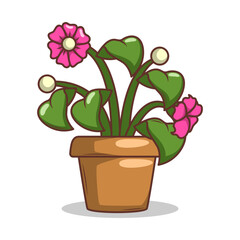 Home plant cartoon style. potted plant isolated on white