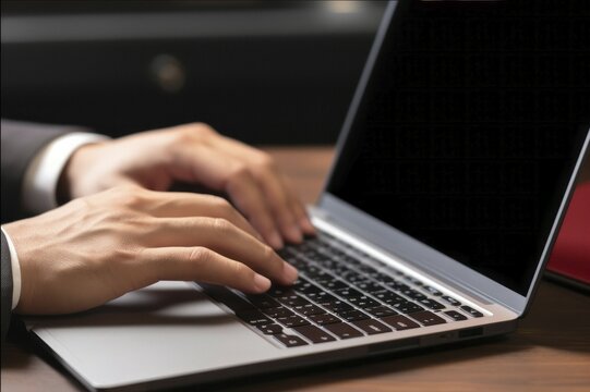 Hands on Notebok keyboard, computer work, AI generated