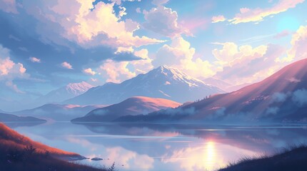 Anime landscape background illustration. High quality background, suitable for desktop wallpaper or for your design background.