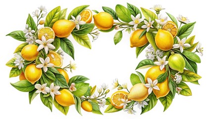 Hand-Drawn Lemon Blossom Wreath - Decorative Floral Design