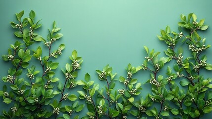 Green Young Branches of Spring on Solid Background