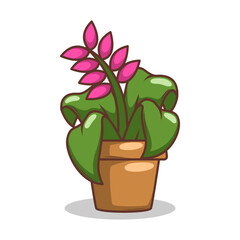 Home plant cartoon style. potted plant isolated on white