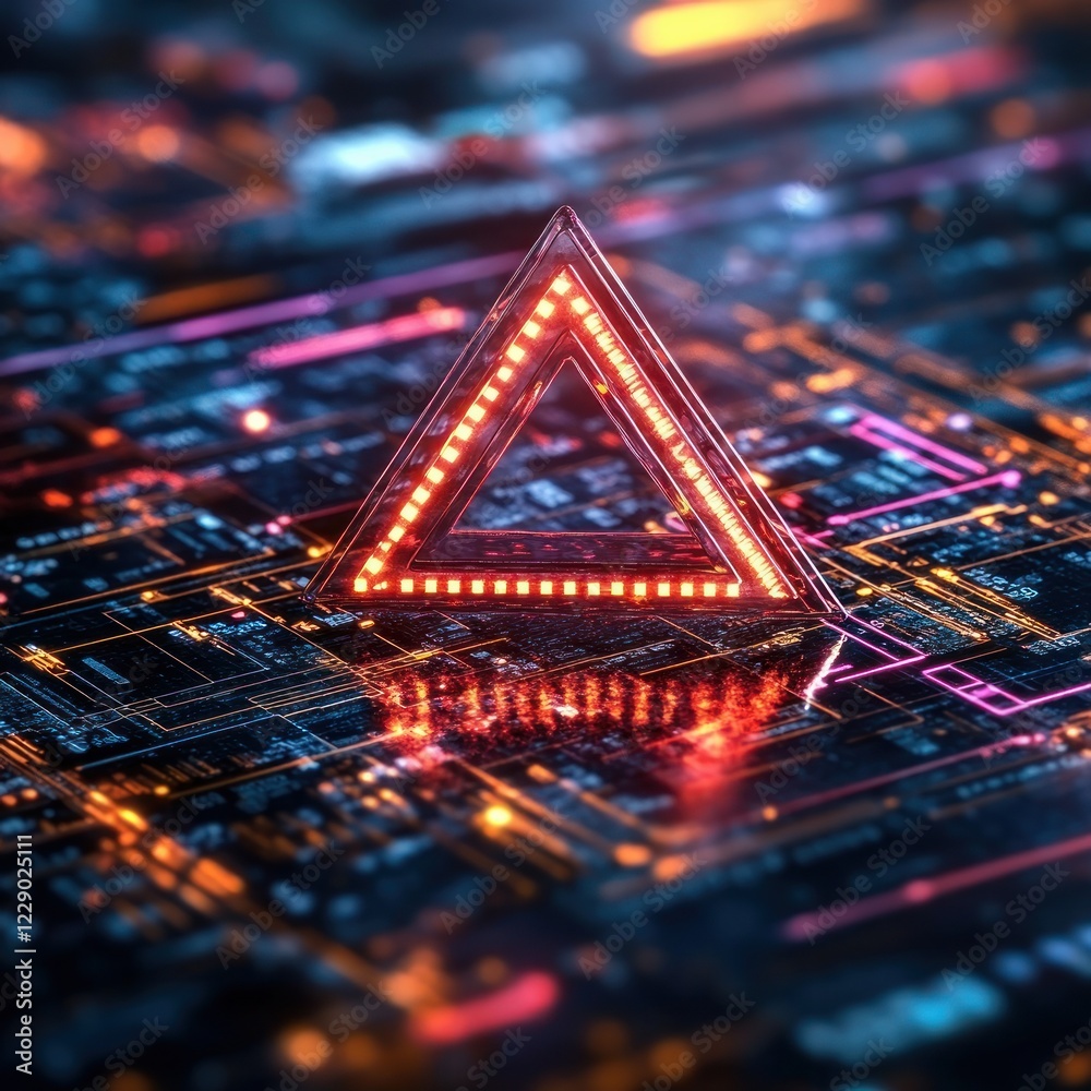 Aufkleber Illuminated digital triangle on a circuit board background blurry backgrounds