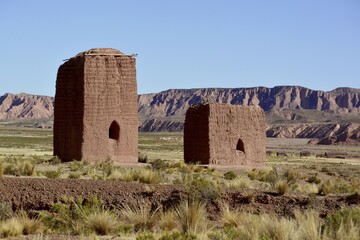 Funeral tower or Chullpa, made from clay, at Curahuara de Carangas, Oruro, Bolivia, South America