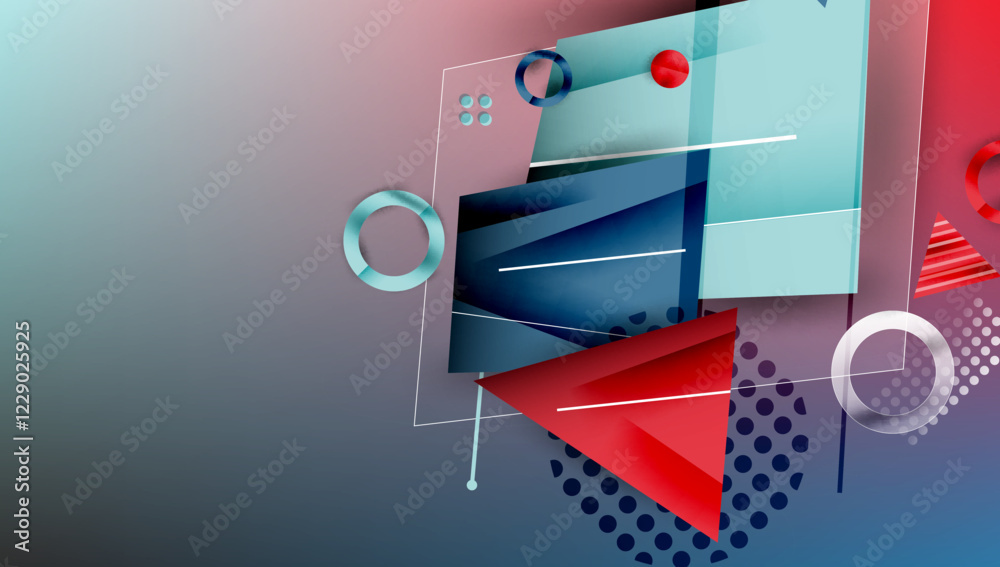 Poster Abstract background - overlapping circles, rectangles, and triangles with vibrant gradients. Semi-transparent shapes create depth and balance
