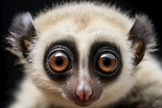 Face of slow loris animal on dark background. KI generiert, generiert, AI generated
