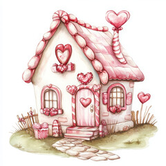 whimsical candy themed house with pink accents and heart decorations
