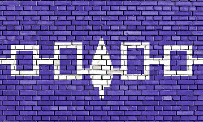 Flag of Iroquois painted on brick wall