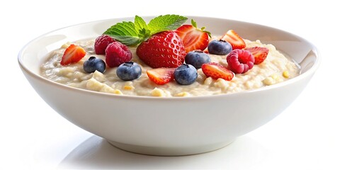 Oat Porridge Bowl - White Background AI Photo