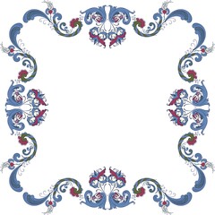 Vector floral frame with traditional Norwegian Rosemaling motif