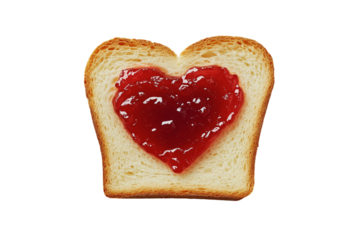 toasted slice of bread with heart shaped of strawberry jam isolated on png and transparent background Generative Ai. 