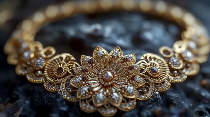 Floral designed gold necklace with intricate diamond details, showcasing luxury and elegance, AI generated