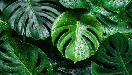 Detailed Close-up of Water Droplets on Lush Green Leaves During Transpiration A Stunning Image Showcasing the Natural Transpiration Process in a Vibrant Environment High-resolution photography