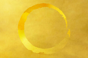 光沢感のある金色の和紙に輪の筆デザイン　和のテクスチャ素材