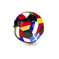 Obraz premium Soccer ball with European flags on a white background, 3d rendering