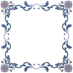 Vector floral frame with traditional Norwegian Rosemaling motif