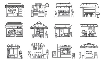 Food courts icons set. Outline set of food courts, generation AI 