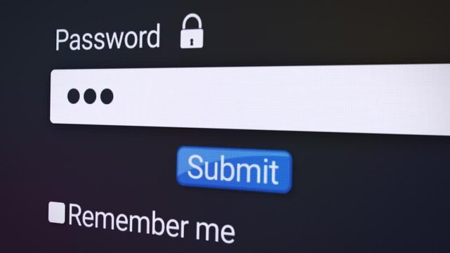 Video animation of entering a password in the form field on the login page of a website in the Internet browser. Entering the password - pin code.