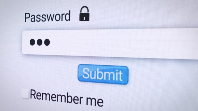 Video animation of entering a password in the form field on the login page of a website in the Internet browser. Entering the password - pin code.