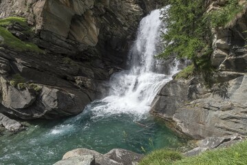 Waterfalls of Lillaz, Cascate di Lillaz, Urtier mountain river, circular trail, Cogne valley, side valley of the Aosta valley, Cogne, Gran Paradiso, Alps, Autonomous Region of Valle d' Aosta, Italy, Europe