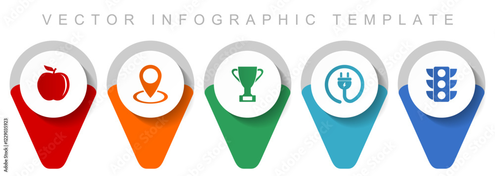 Poster Internet pointer collection, miscellaneous icons such as apple, colorful, cup, plug and traffic lights, flat design vector infographic template in eps 10