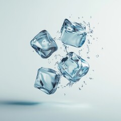 Obraz premium Falling ice cubes splash, blue background, refreshing drink ad