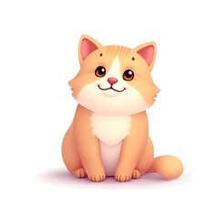 Obraz premium Cute and Cheerful Cartoon Kitten Sitting on a White Background