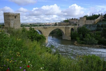 Fototapeta premium Puente de San Martin Bridge over river Tajo, Toledo, Castilla-La Mancha, Spain, Europe