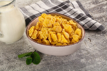 Corn flakes with milk for breakfast