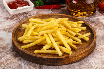 Golden French fries potato with sauce