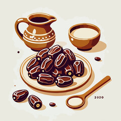 vector illustration of dates on a plate