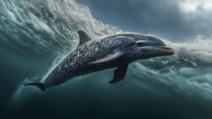 Majestic Dolphin Swimming in Turbulent Ocean Waves
