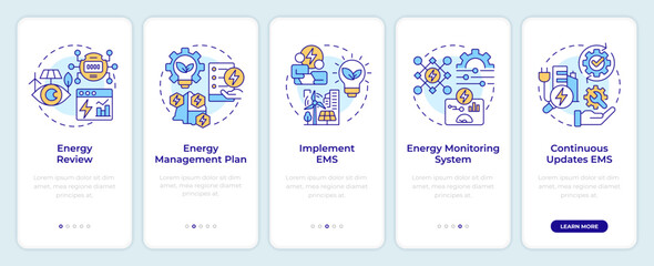 EMS system steps onboarding mobile app screen. Walkthrough 5 steps editable graphic instructions with linear concepts. UI, UX, GUI template. Montserrat SemiBold, Regular fonts used