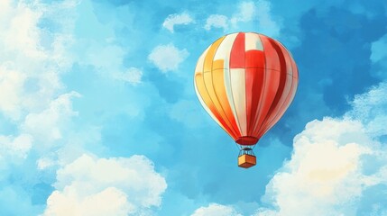 Naklejka premium Colorful Hot Air Balloon Soaring in Clear Blue Sky Vector Illustration