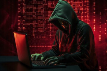 Symbolic image Computer hacker at work, AI generated