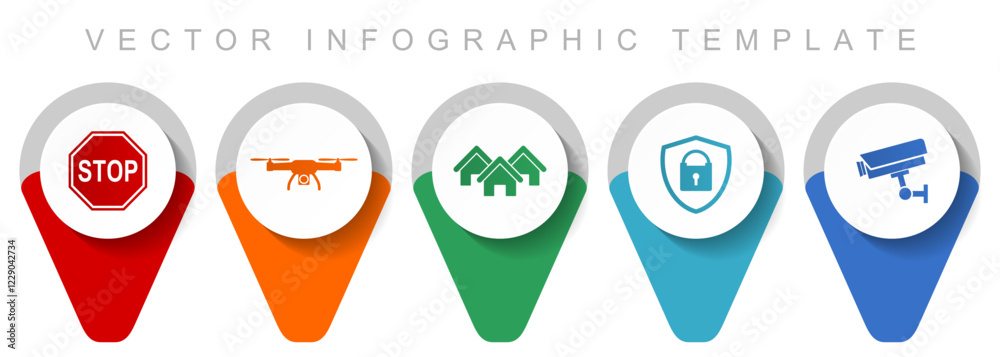 Poster home security pointer collection, miscellaneous icons such as stop sign, drone, house, cctv camera a