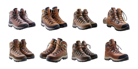 Collection of Hiking Boots for Outdoor Adventures, PNG collection, set bundle, isolate on transparent or white background
