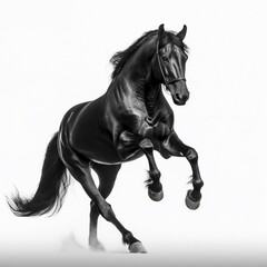Fototapeta premium Black horse (Equidae), against white background, AI generated
