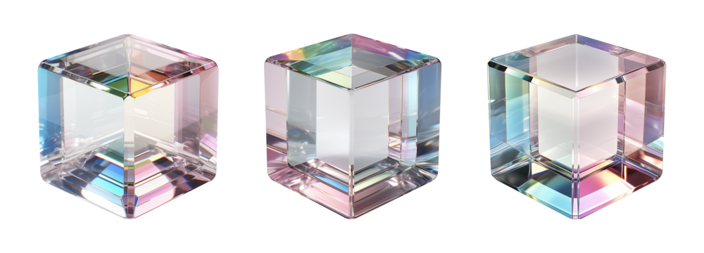 Elegant Transparent Glass Cubes with Rainbow Reflections
