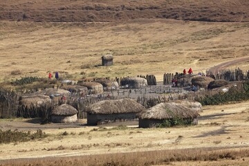 Maasai village, Ngorongoro, UNESCO World Heritage Site, Tanzania, Africa