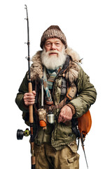 Obraz premium Experienced fisherman in warm outerwear with gear ready for a day on the water