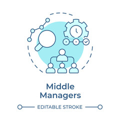 Middle managers soft blue concept icon. Bridge between top and frontline in organization. Corporate role. Round shape line illustration. Abstract idea. Graphic design. Easy to use in booklet