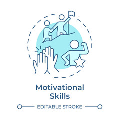 Motivational skills soft blue concept icon. Encourage and energize team members. Line manager job. Round shape line illustration. Abstract idea. Graphic design. Easy to use in presentation